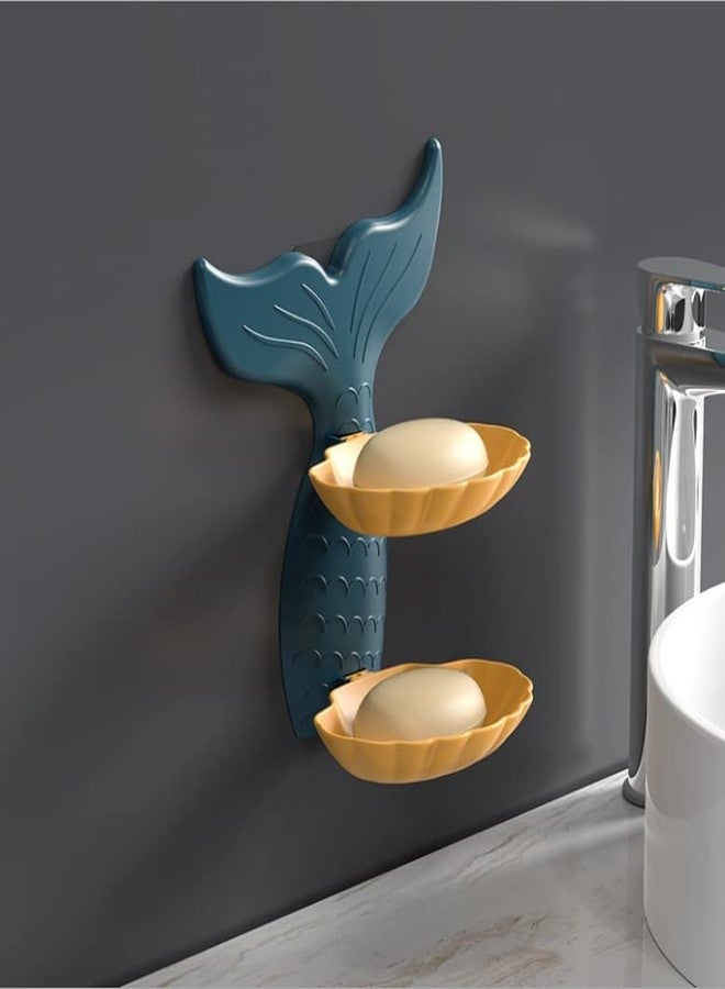 XANTHIC Mermaid Fish Shape Double Layer Soap Holder, Draining Tray Self Adhesive Wall-Mounted,Looks Very Elegant(Pack of 1) - Image 1